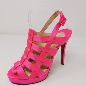 Christina Louboutin Paquita sandals! Vibrant Pink Strappy High Heel Sandals